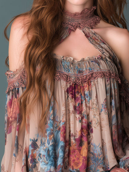 Camicetta boho rosa cipria a fiori – dettaglio 6