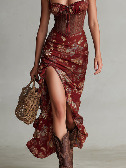Vestito lungo bordeaux a corsetto – vista posteriore