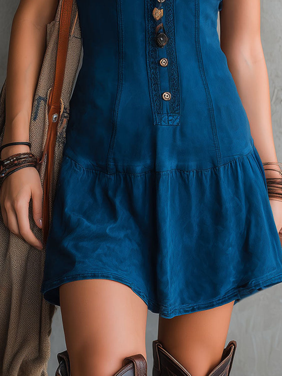 Vestito mini indaco boho – vista frontale