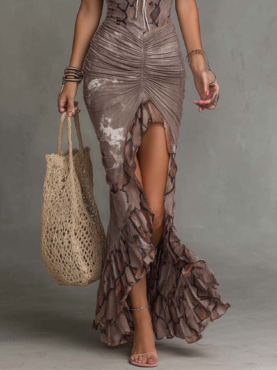 Abito lungo boho con stampa serpente – dettaglio 4