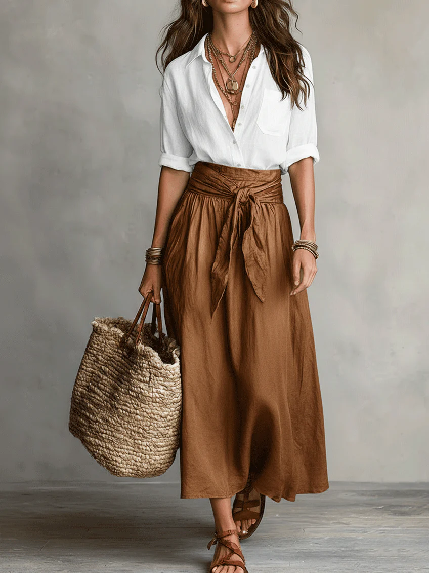 Coordinato boho blusa e gonna midi in raso – vista posteriore