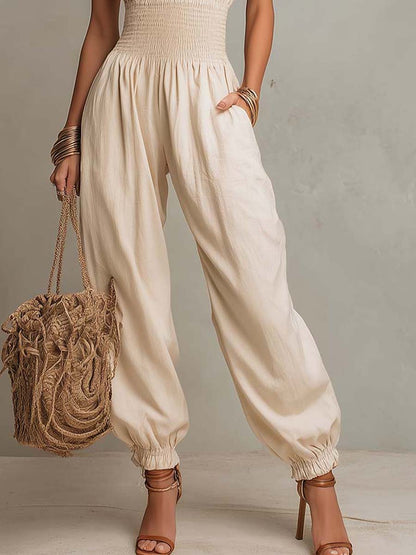 Tuta jumpsuit boho in misto lino con pizzo – dettaglio 6