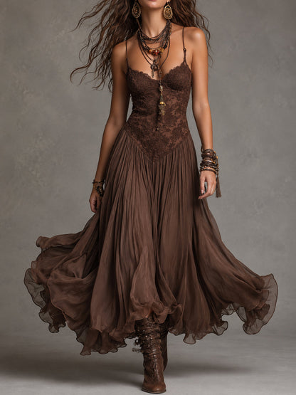 Vestito lungo marrone con corsetto – vista frontale