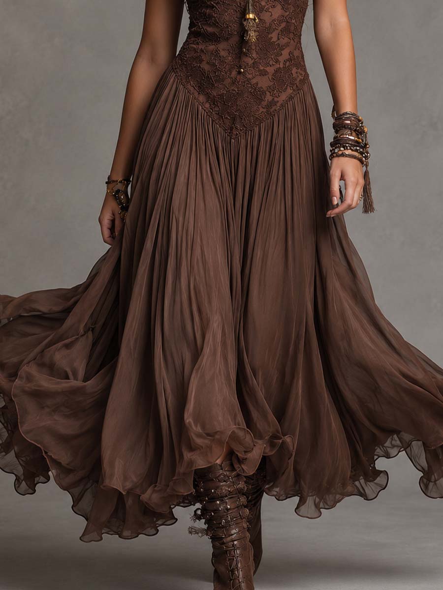 Vestito lungo marrone con corsetto – vista d'insieme