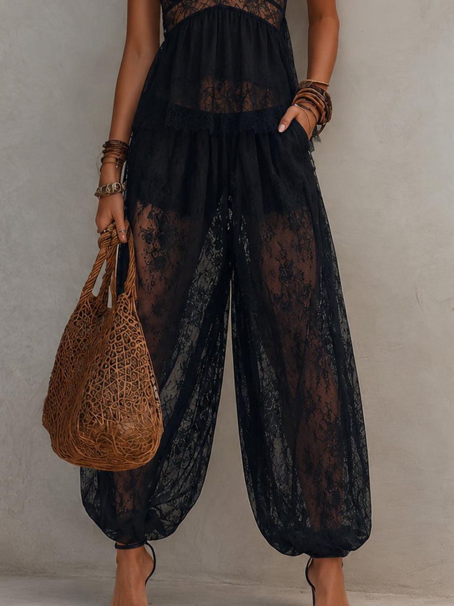 Coordinato boho nero in pizzo – dettaglio del tessuto