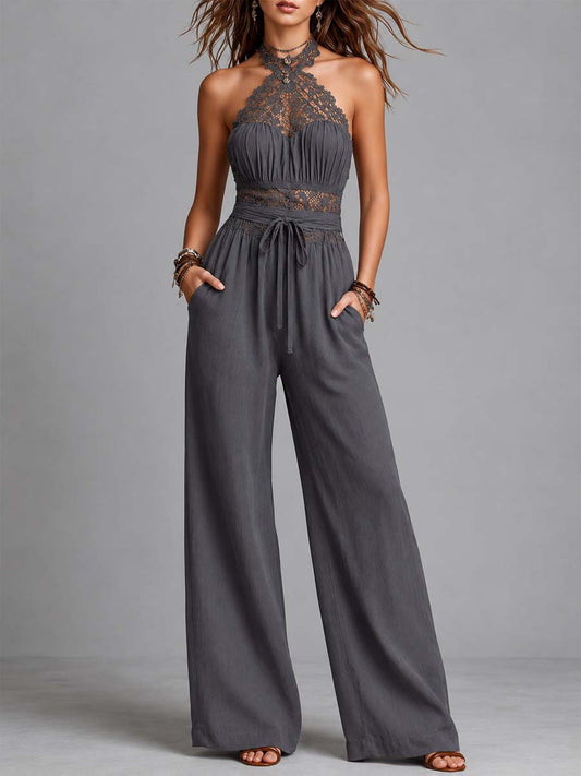 Tuta halter grigio antracite in pizzo – vista frontale