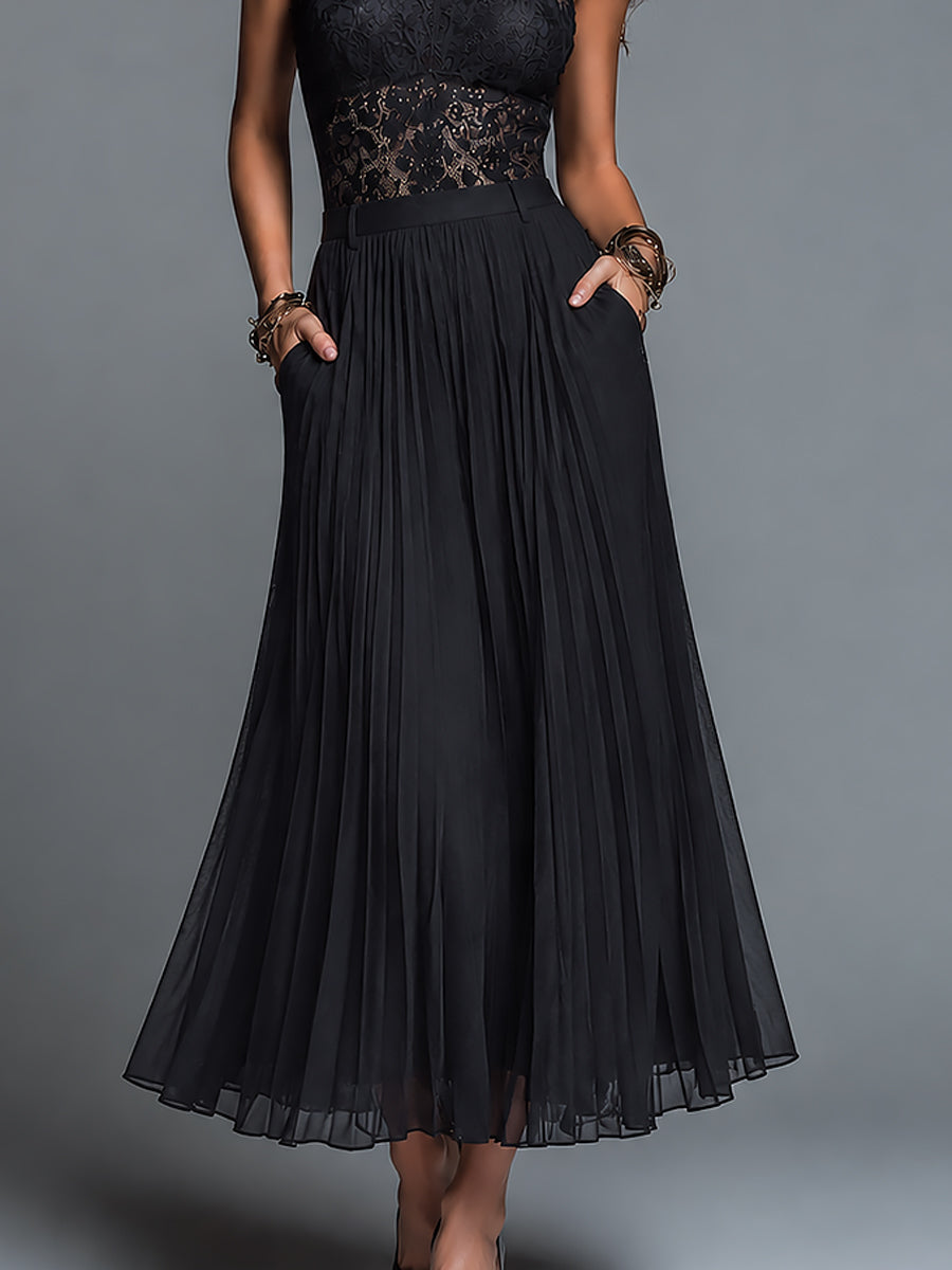 Set top in pizzo e gonna plissé in chiffon – dettaglio 7