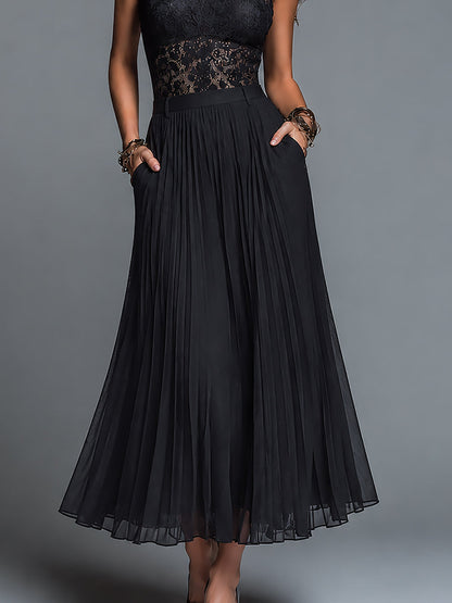 Set top in pizzo e gonna plissé in chiffon – dettaglio 7