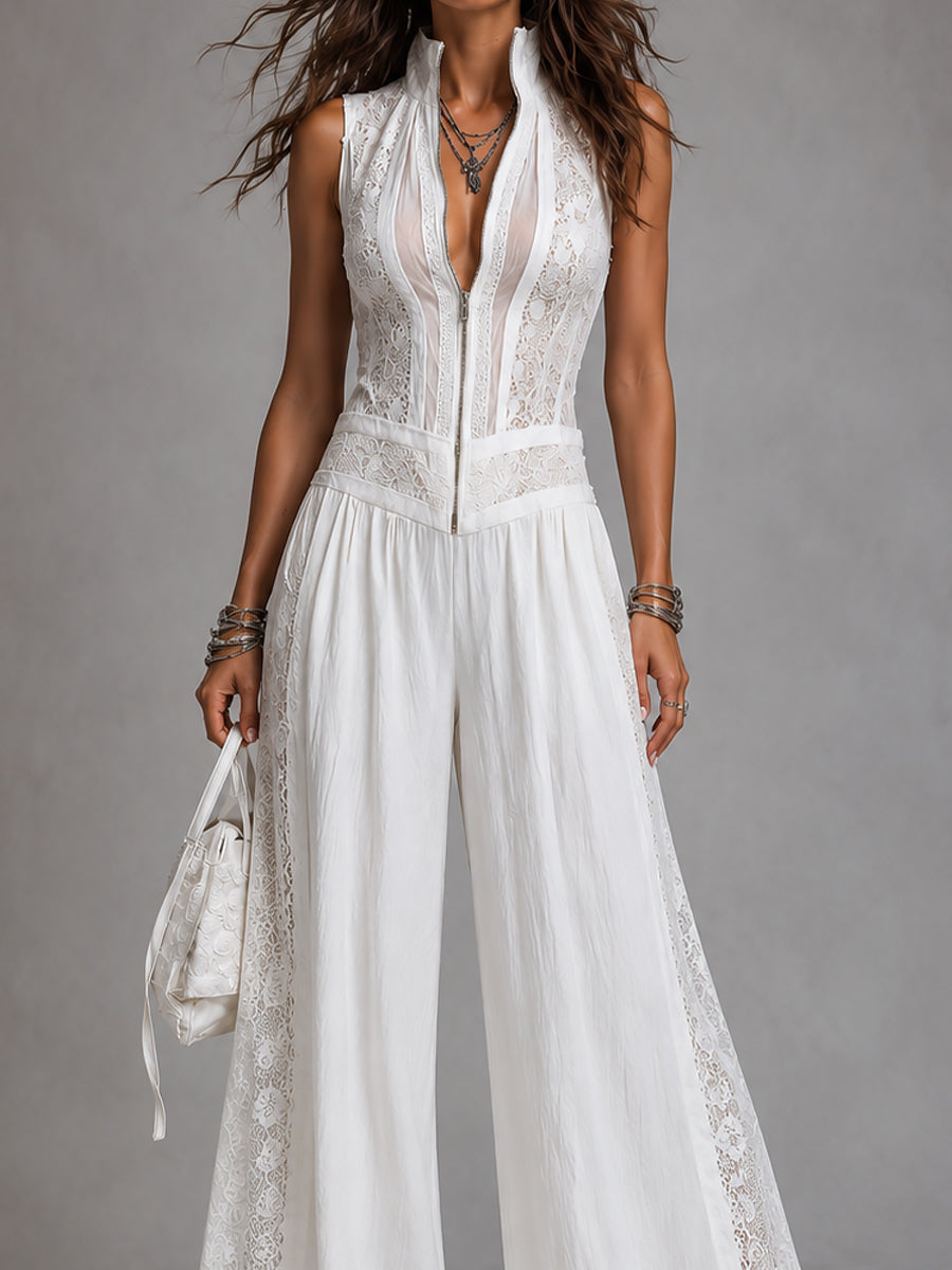 Tuta palazzo bianca in Tencel – look completo