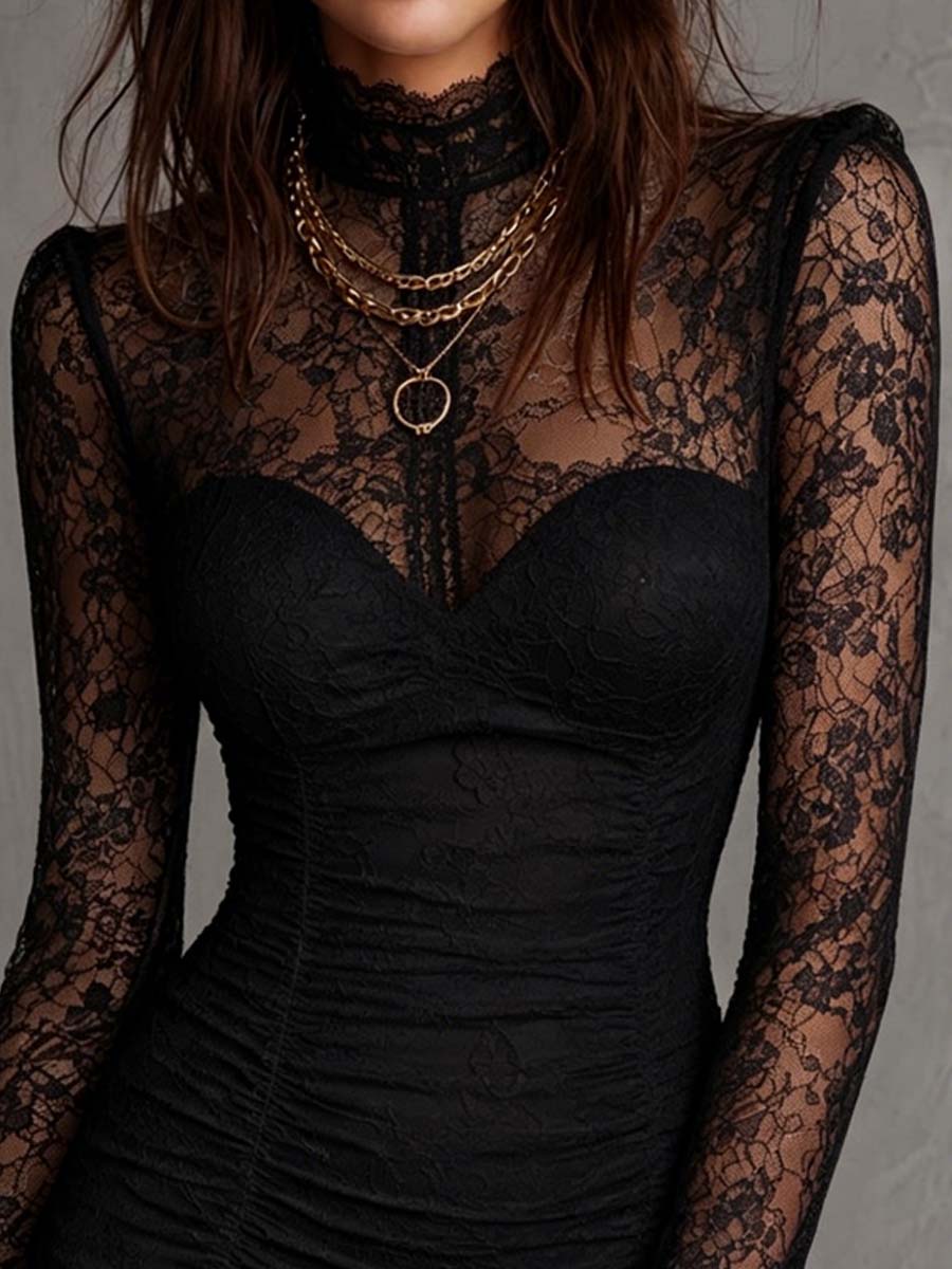 Vestito mini nero in pizzo – vista laterale