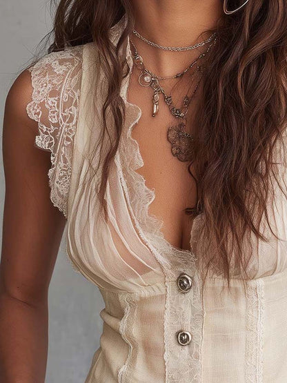 Top corsetto crema con volant in pizzo – dettaglio 6