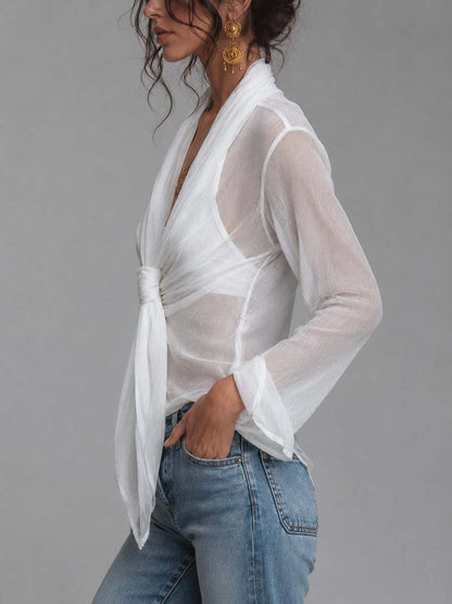 Blusa incrociata in chiffon – vista 4