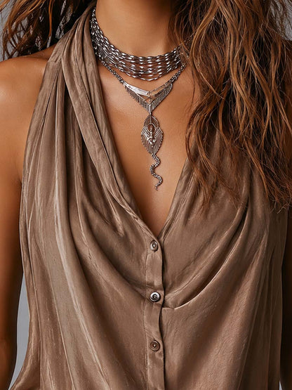 Top halter boho kaki – vista 6