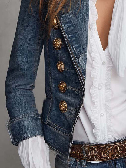 Blazer corto di jeans blu doppiopetto – dettaglio 7