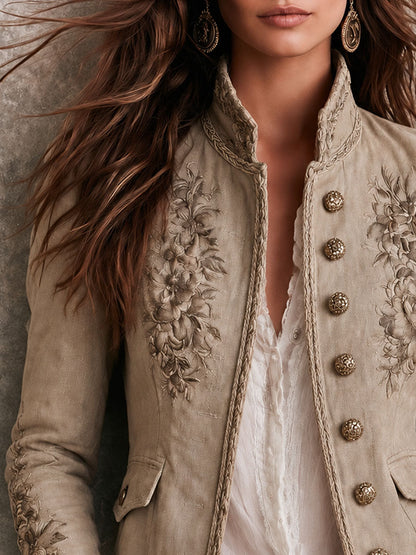 Giacca beige con ricamo floreale – vista 7