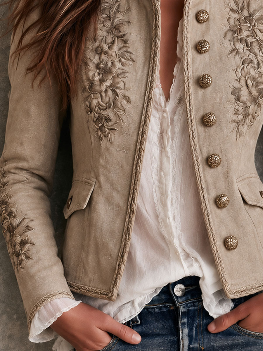 Giacca beige con ricamo floreale – vista 8