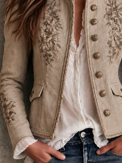 Giacca beige con ricamo floreale – vista 8