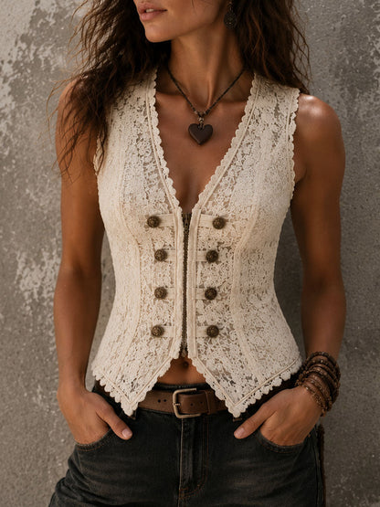 Gilet corsetto in pizzo crema – vista frontale