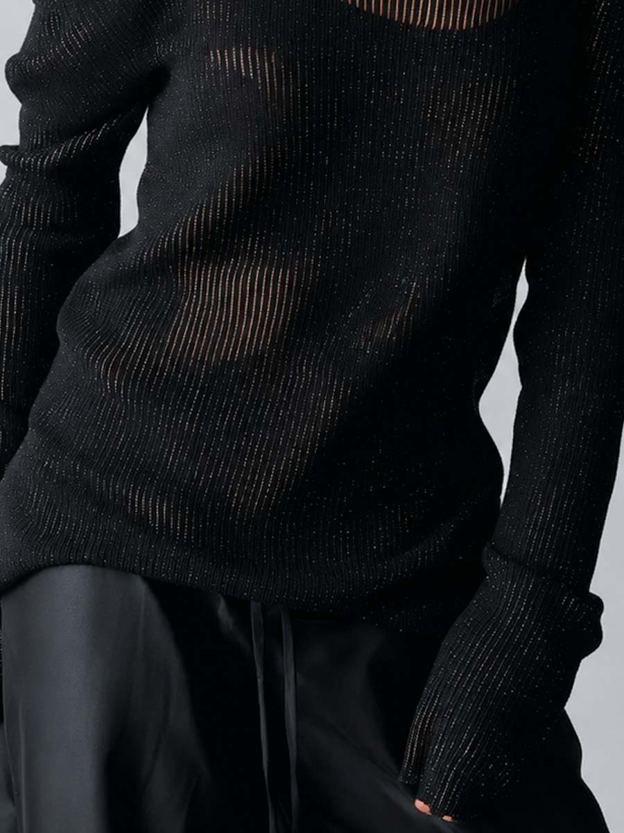 Blusa nera a coste luccicante – vista 6