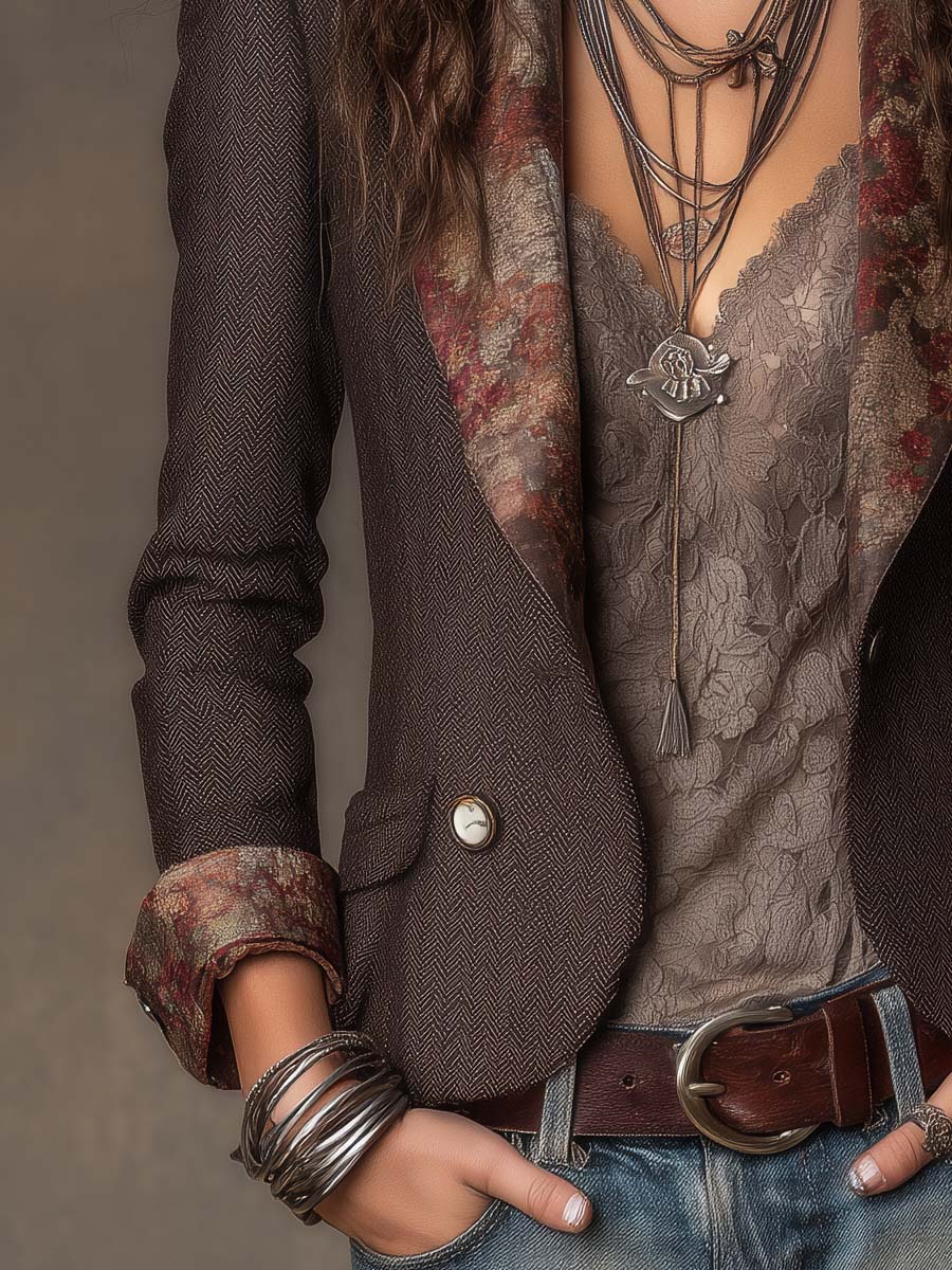 Blazer spigato con stampa floreale – vista 6