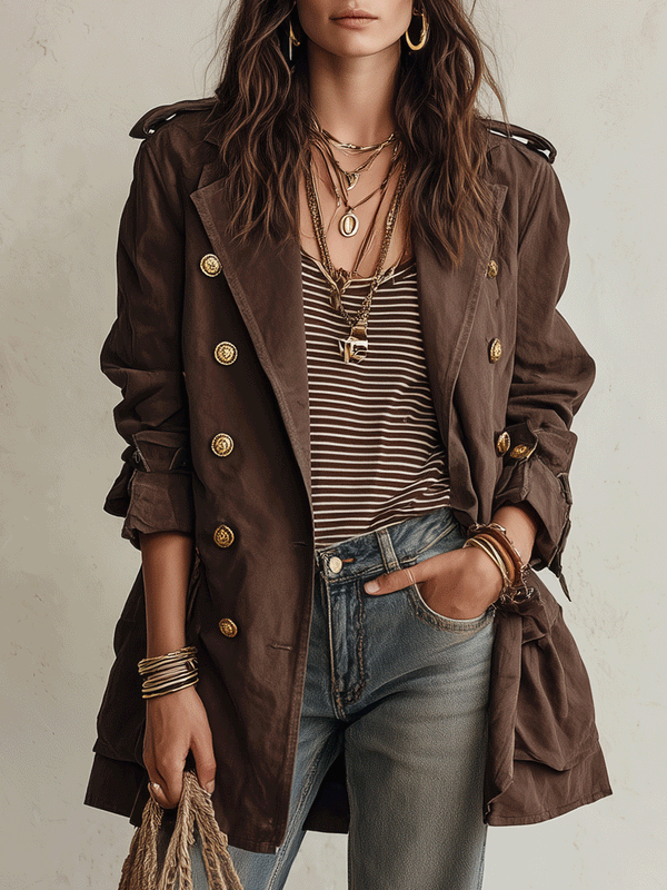 Trench doppiopetto cioccolato con cintura stile utility