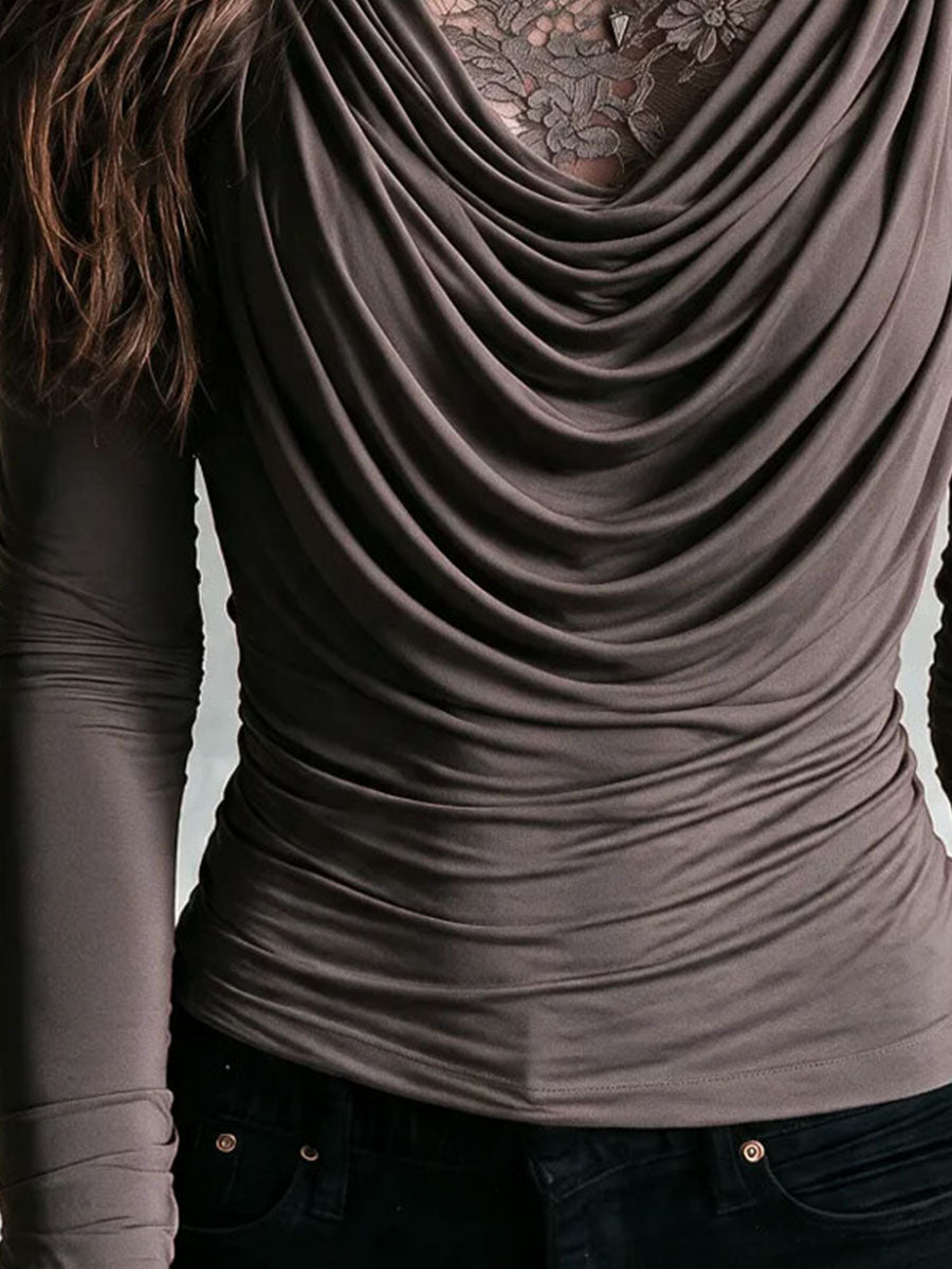 Top due in uno tortora con pizzo – vista 8