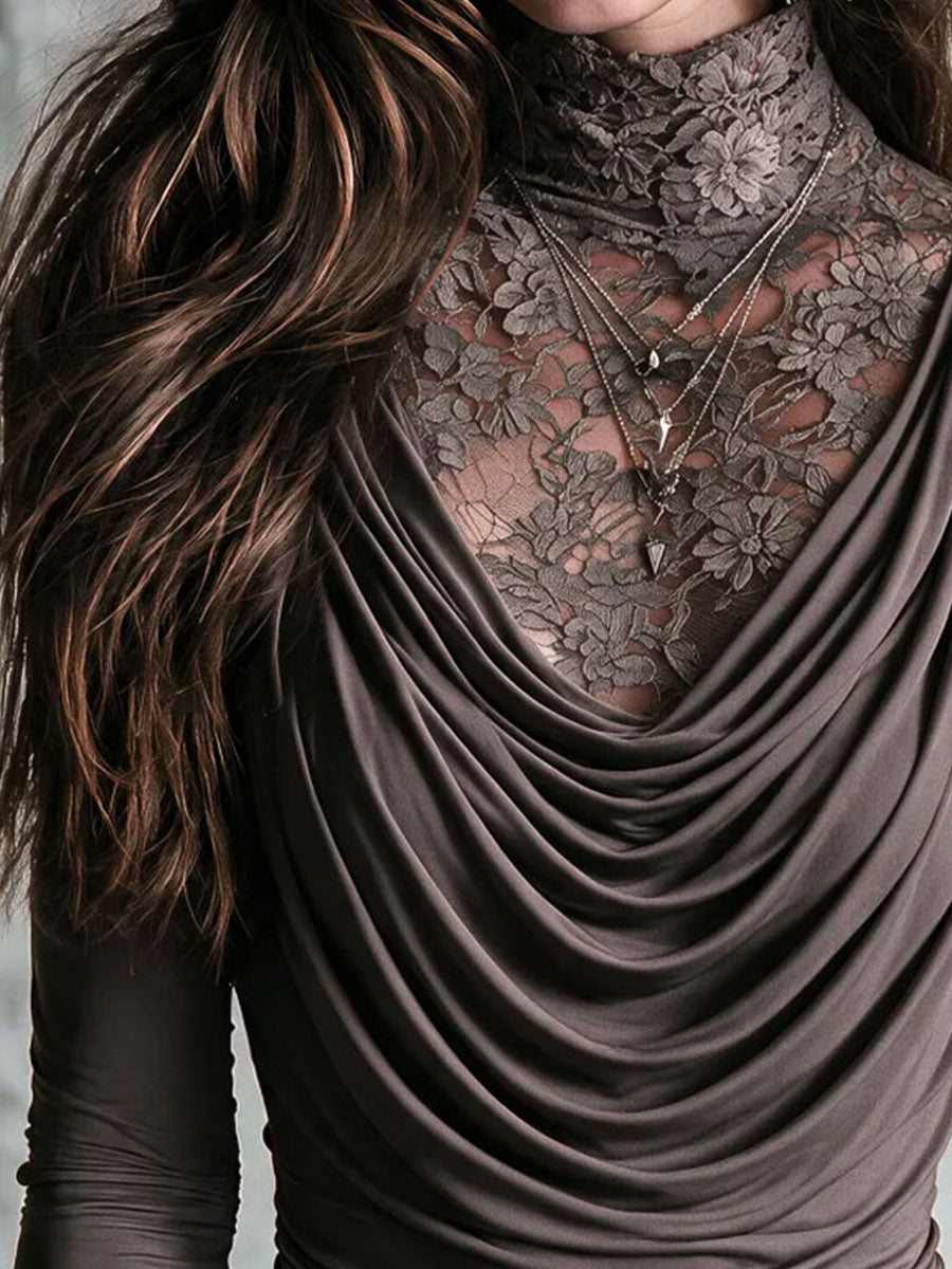 Top due in uno tortora con pizzo – vista 7
