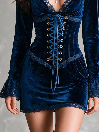 Mini abito in velluto blu zaffiro con corsetto – dettaglio 7