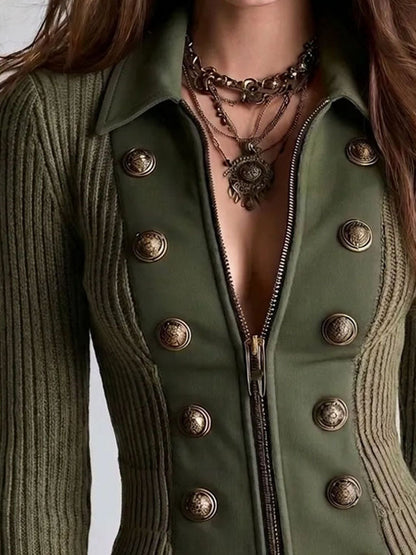 Cardigan verde militare con bottoni ottone – vista 8