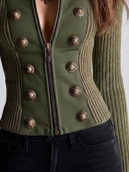 Cardigan verde militare con bottoni ottone – vista 9