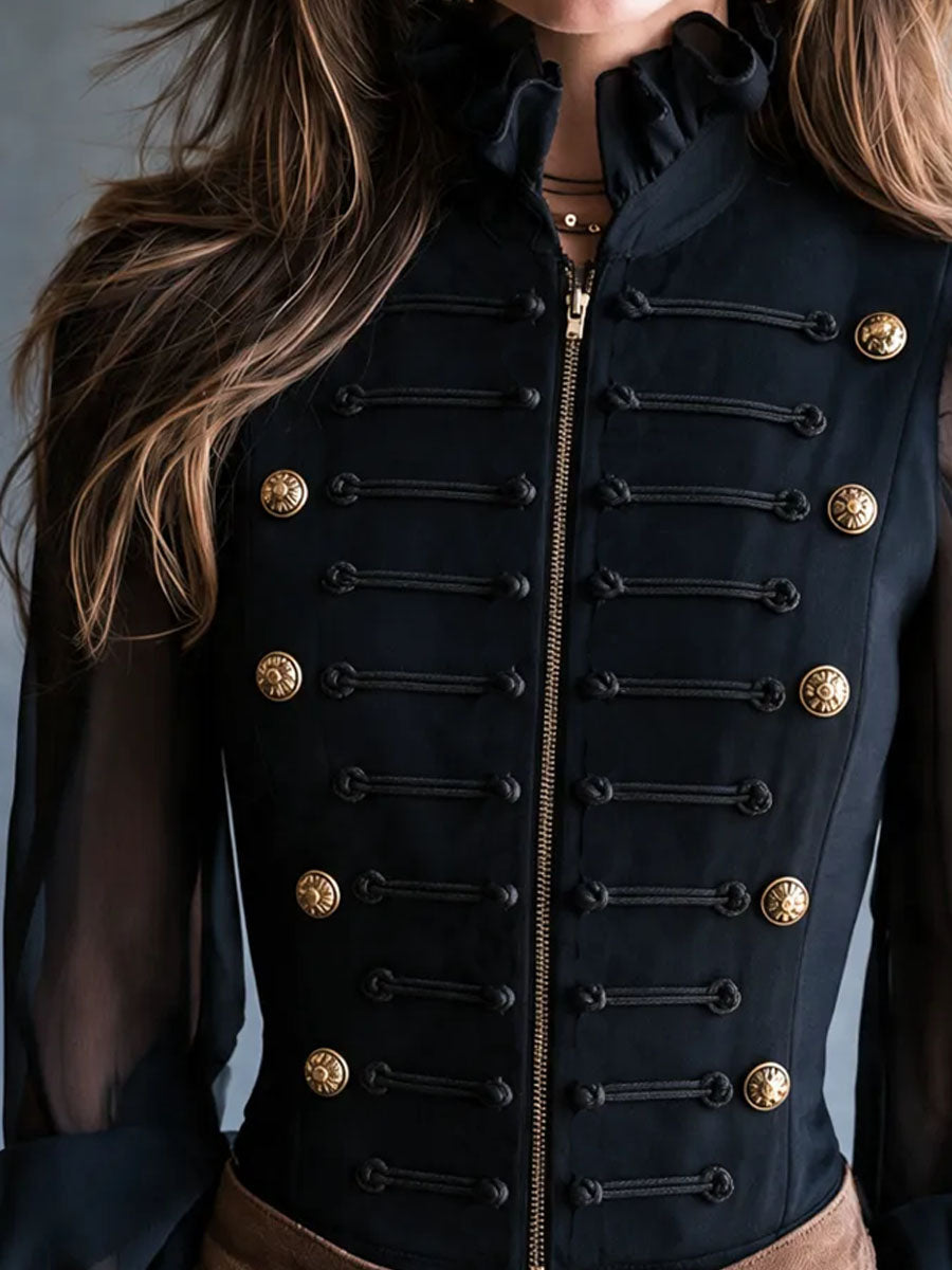 Camicia corta retrò nera con volant – dettaglio 6