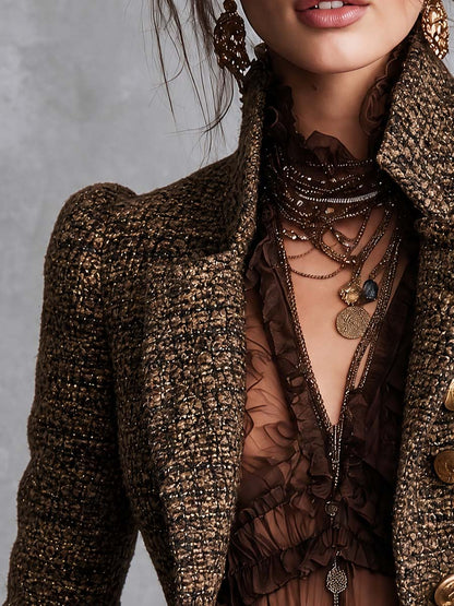 Blazer doppiopetto in tweed marrone – dettaglio 6