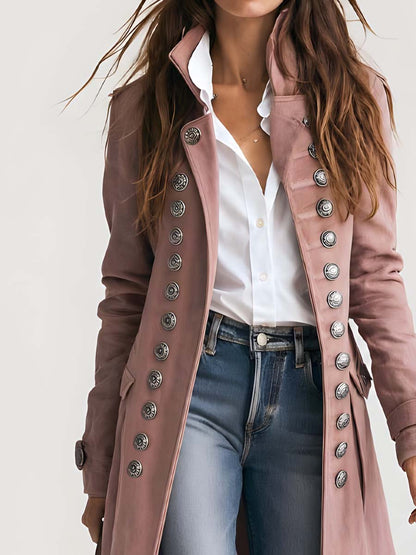Cappotto scamosciato rosa antico stile militare – dettaglio 2