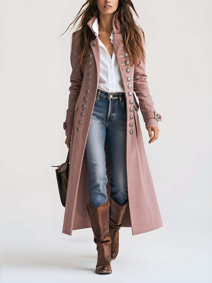 Cappotto scamosciato rosa antico stile militare – vista frontale