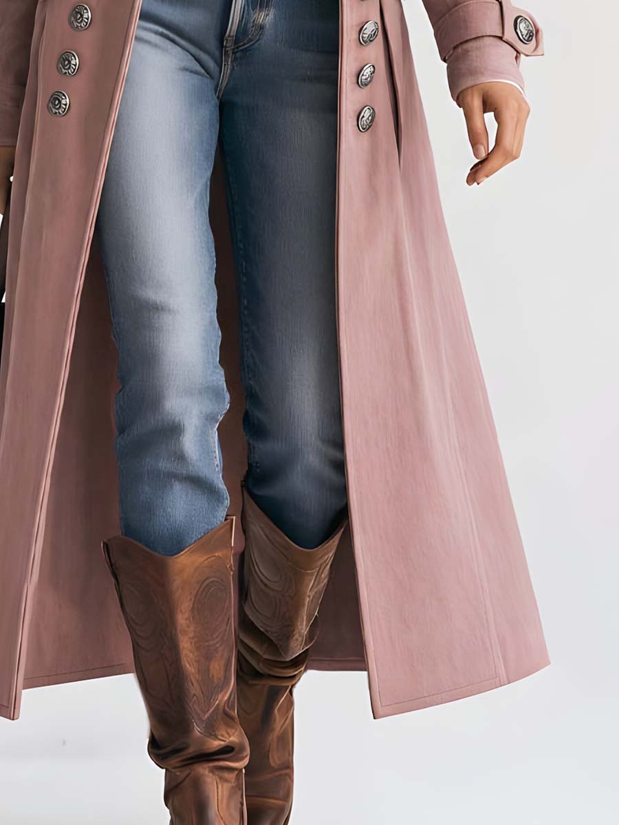 Cappotto scamosciato rosa antico stile militare – dettaglio 3