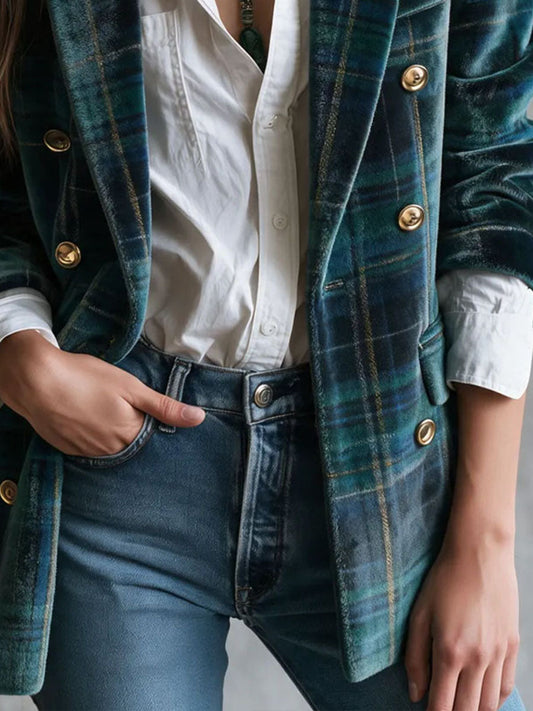Giacca vintage tartan in velluto doppiopetto – dettaglio 1