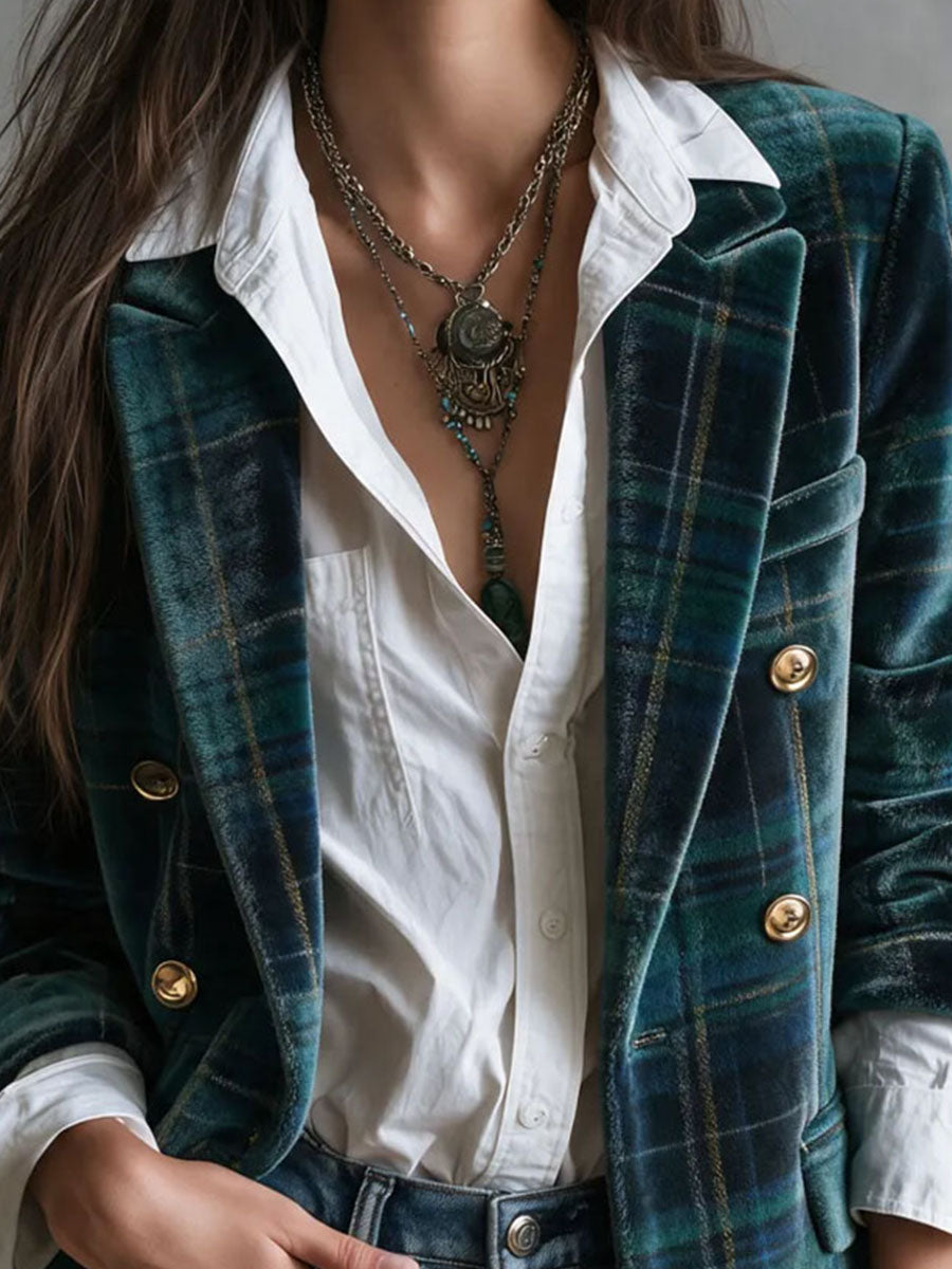 Giacca vintage tartan in velluto doppiopetto – dettaglio 2