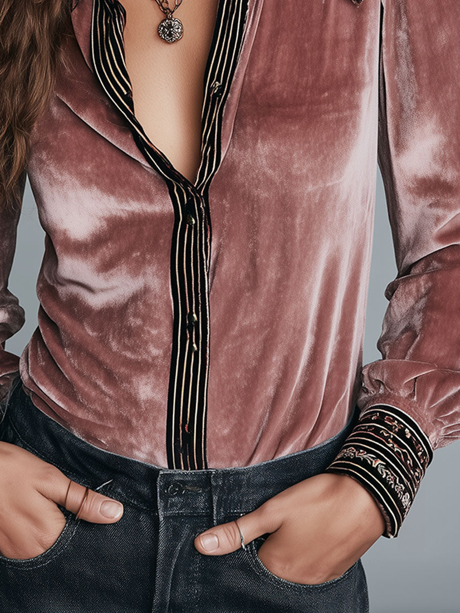 Blusa in velluto rosa antico con maniche a sbuffo – dettaglio 2
