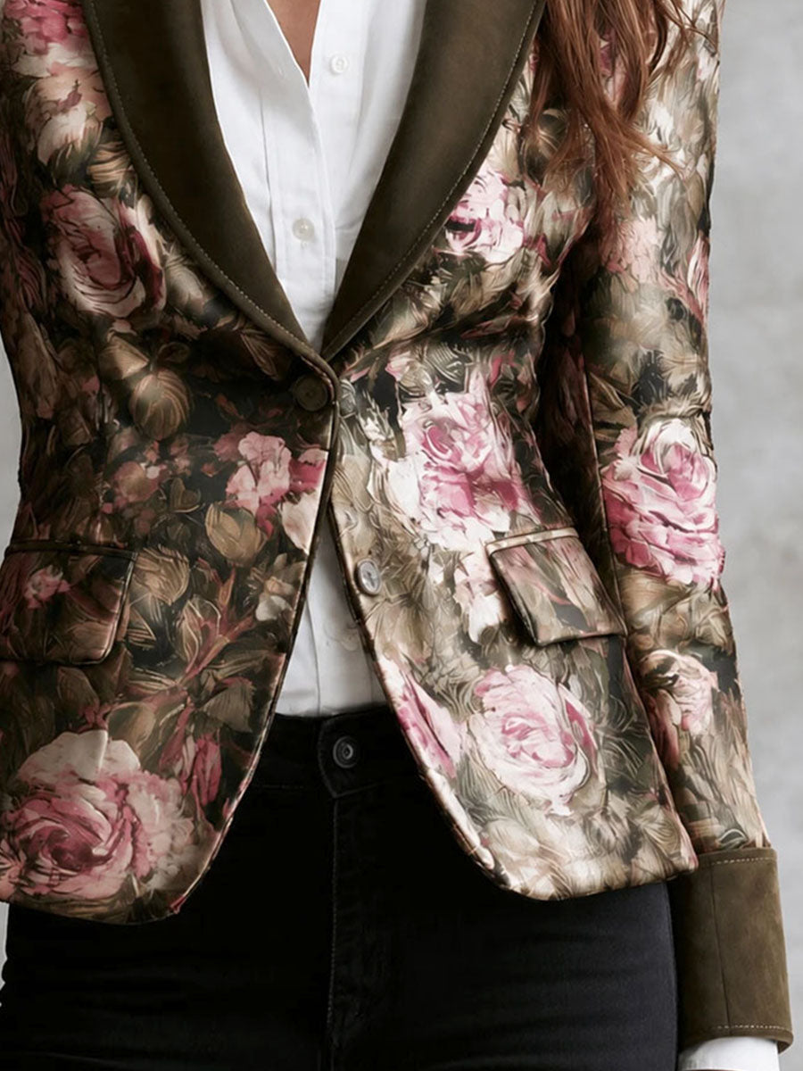 Blazer scamosciato verde oliva con rose vittoriane – dettaglio 2