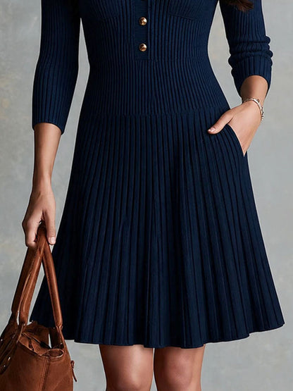 Abito midi polo blu navy in maglia a coste – dettaglio 1