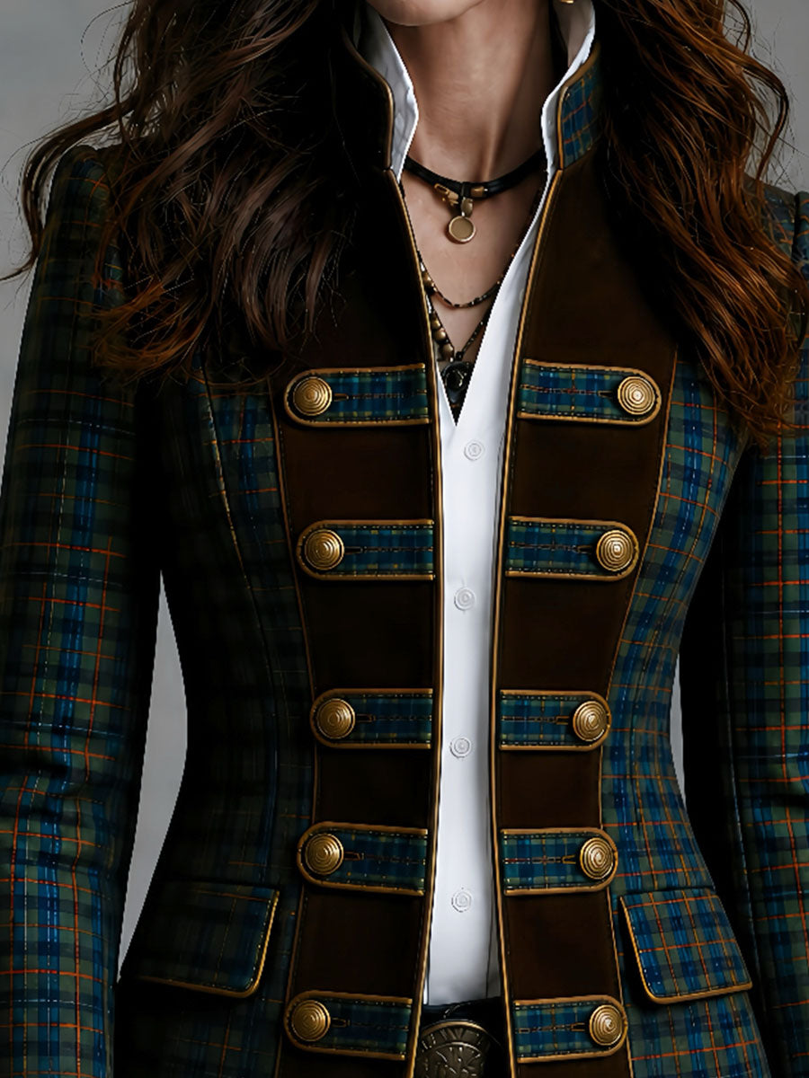 Blazer tartan scozzese con finiture scamosciate – dettaglio 1