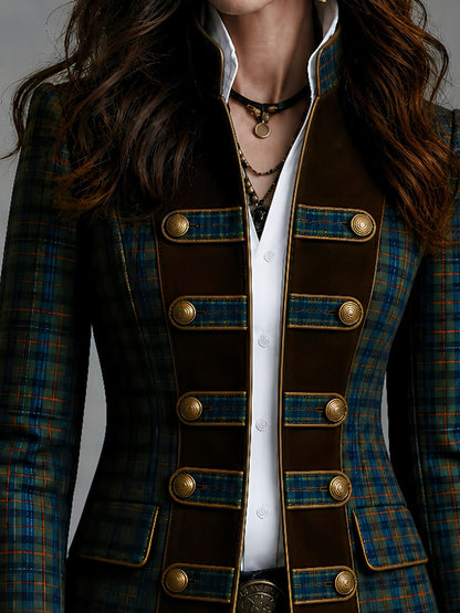 Blazer tartan scozzese con finiture scamosciate – dettaglio 1