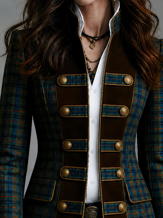 Blazer tartan scozzese con finiture scamosciate – dettaglio 1