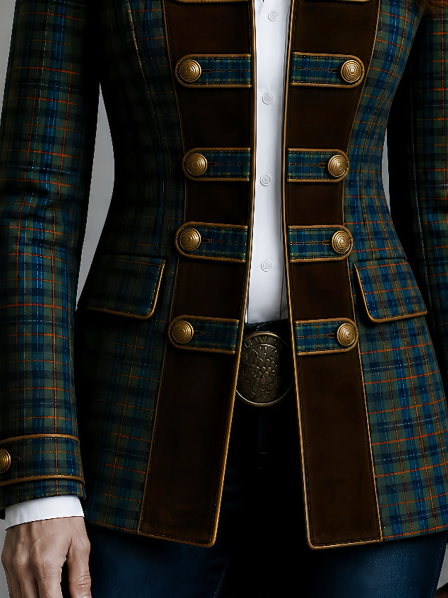 Blazer tartan scozzese con finiture scamosciate – dettaglio 2