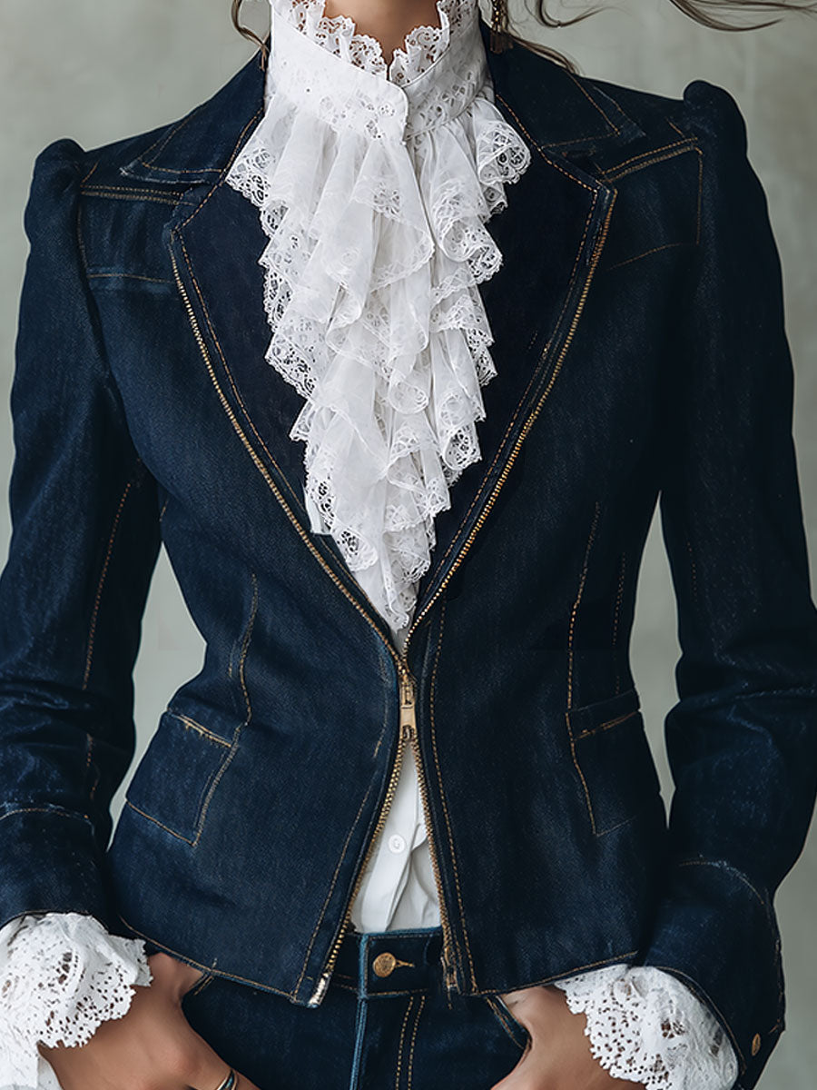 Giacca di jeans blu con maniche a sbuffo – dettaglio 2