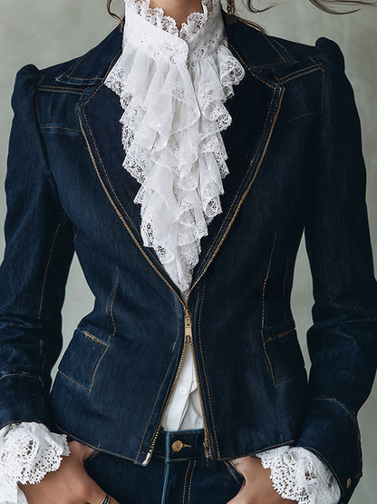 Giacca di jeans blu con maniche a sbuffo – dettaglio 2