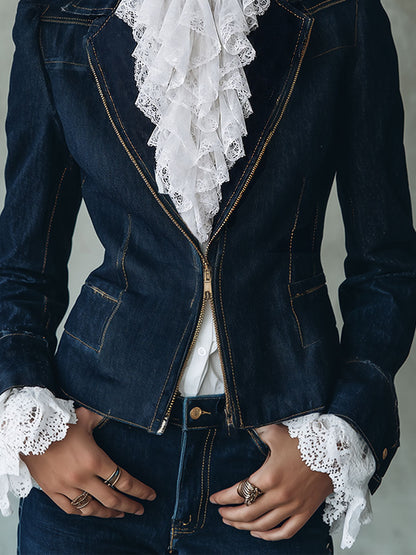 Giacca di jeans blu con maniche a sbuffo – dettaglio 3