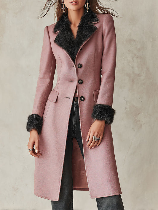 Cappotto vintage rosa slim fit in misto lana con bordo morbido – vista frontale