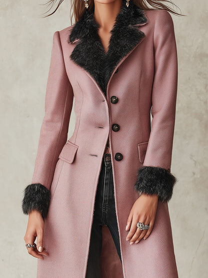 Cappotto vintage rosa slim fit in misto lana con bordo morbido – dettaglio 3