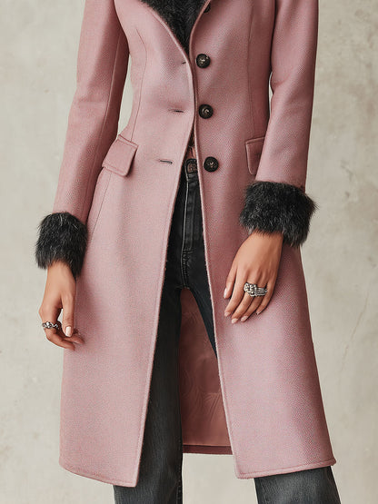 Cappotto vintage rosa slim fit in misto lana con bordo morbido – dettaglio 4